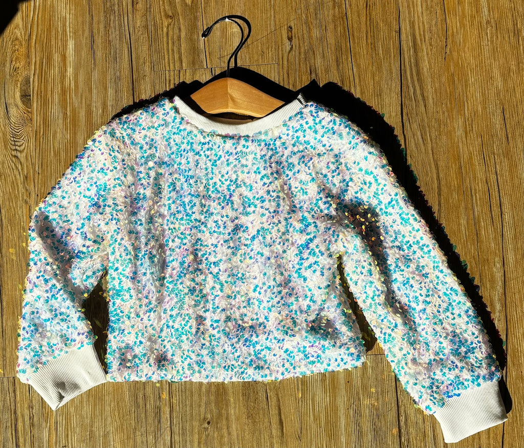 White Sequin Crew Neck